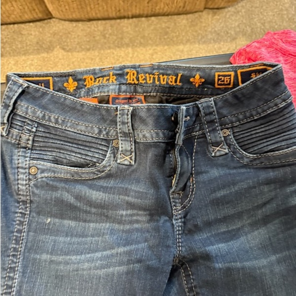Rock Revival Blue Skinny Jeans with Faded Design